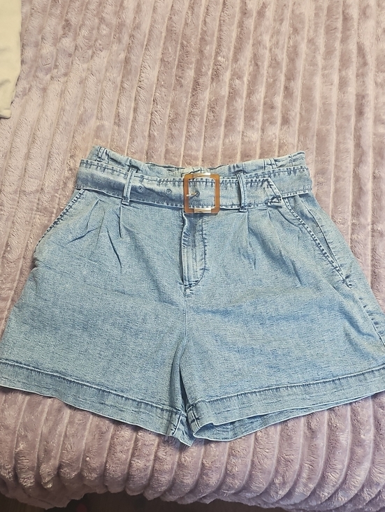 Joe Fresh Pants - High-Waist Light Blue Denim Shorts with Belt